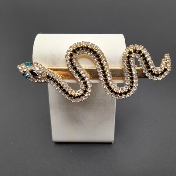 Snake Rhinestone Barrette Slide, Gold Tone, 3 1/4 In - Picture 8 of 9